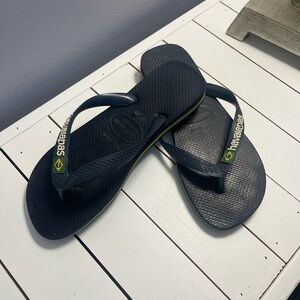 Havaianas Dark Blue Flip Flops with Yellow Accents